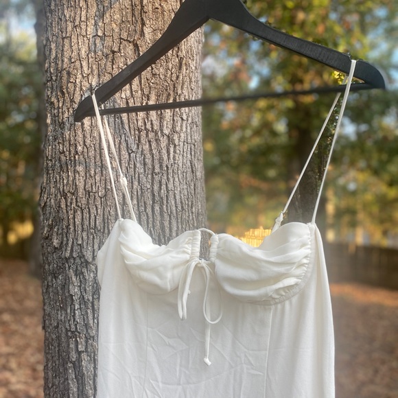 Selfie Leslie Sky Light Drawstring Bust Mini Dress Ivory Size M White Coquette - Picture 8 of 8